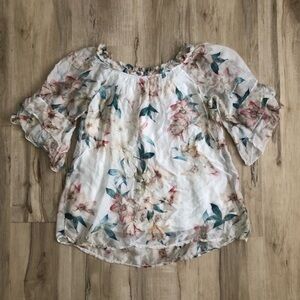 Elegant Floral Chiffon Blouse with Ruffle Sleeves